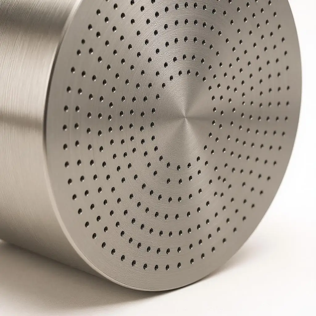 Monolith shower head close-up showing spray pattern
