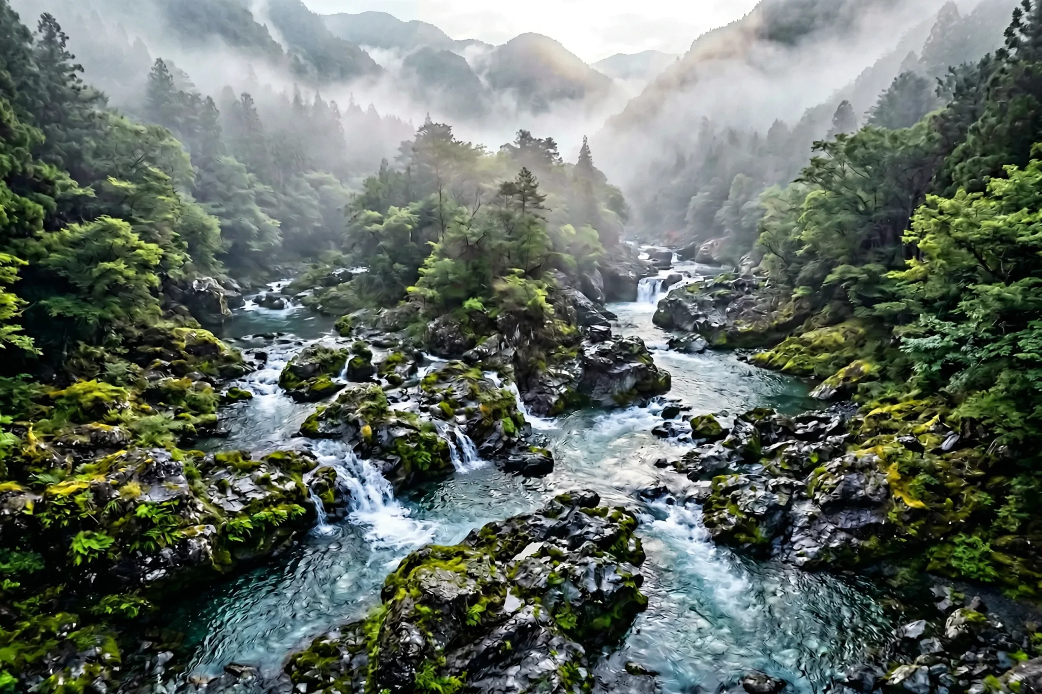 Pristine water flowing over volcanic basalt