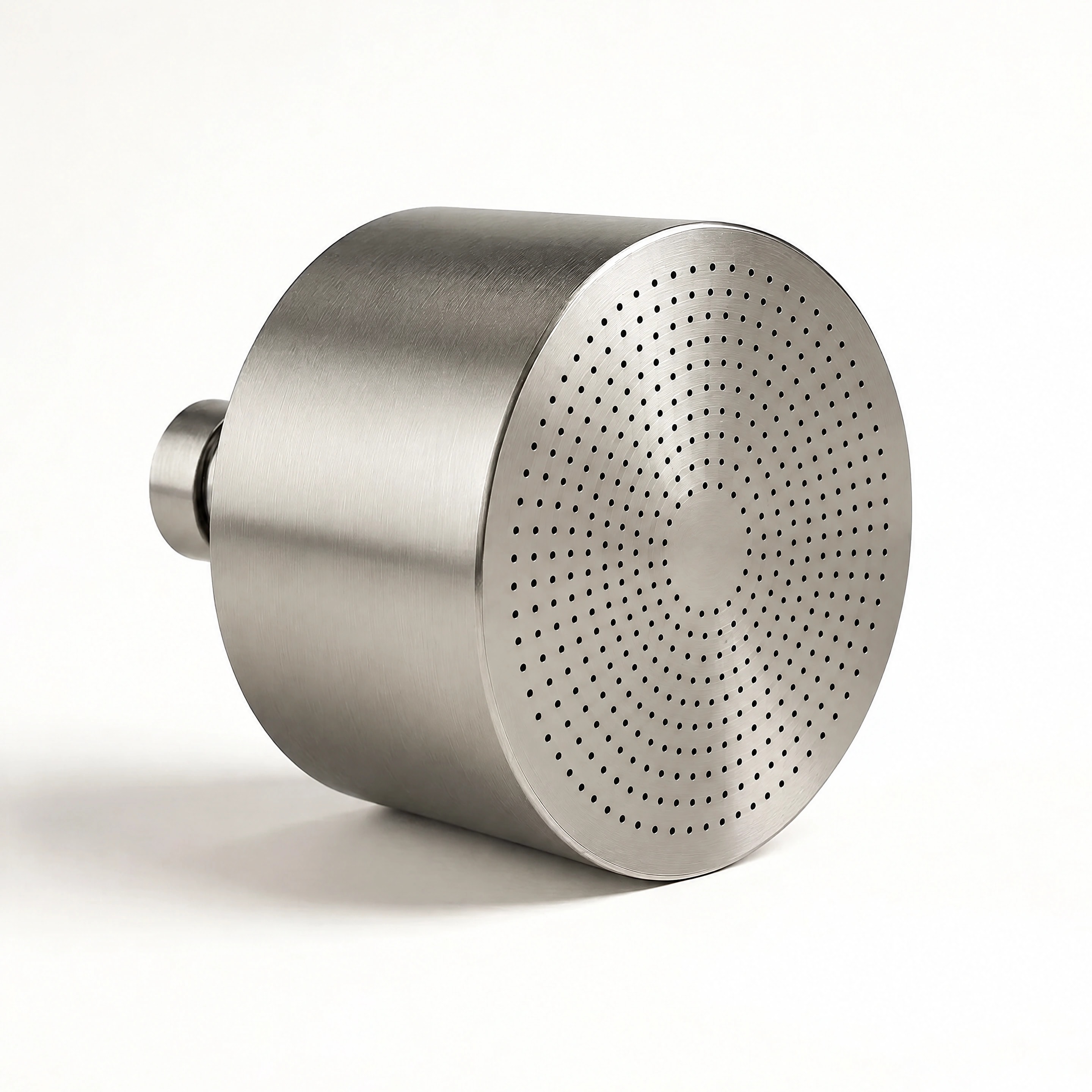 Monolith with a brushed stainless rainfall face and brushed cylindrical body